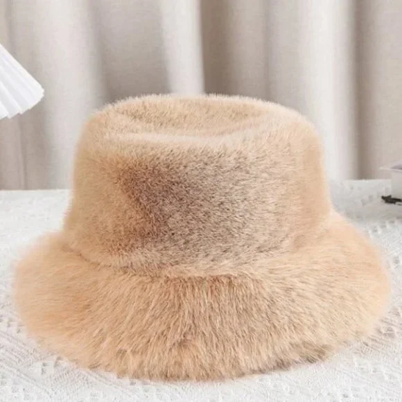 Faux Fur Bucket Winter Hat tan